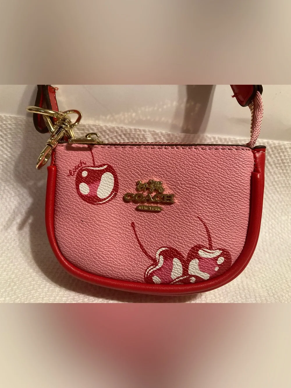 Pink Cherry Print Baby Bag Wristlet with Red Trim
